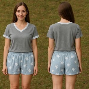 Ekouaer Cozy Gray & Star Print Pajama Set – Size XXL